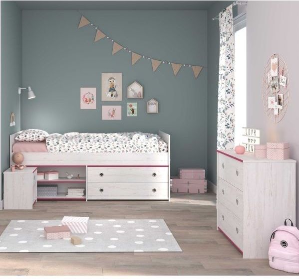 Kinderkamerset Smoozy | Kajuitbed, commode en nachtkastje | Wit