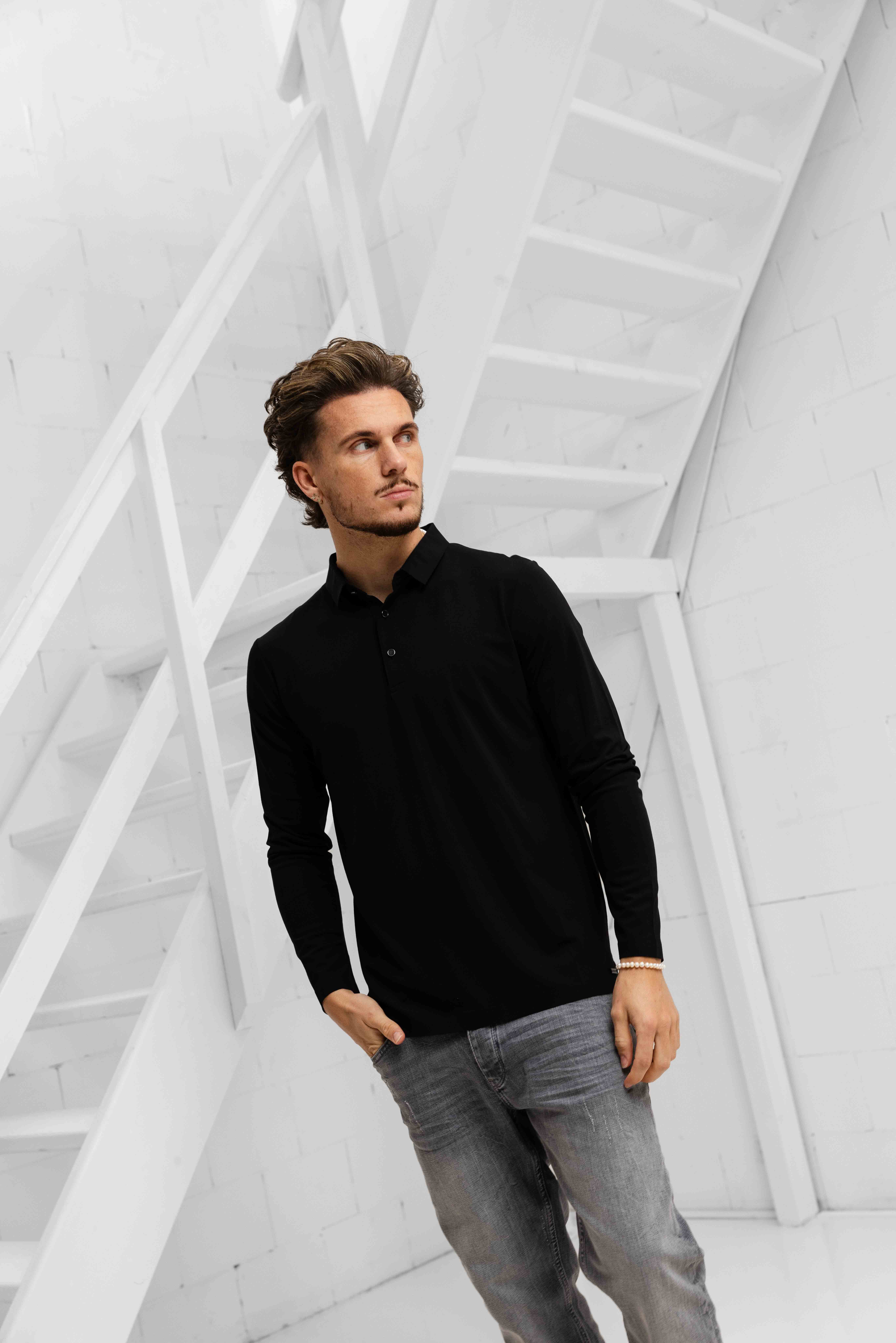 Dadado Bari Lange Mouwen Polo Heren Zwart