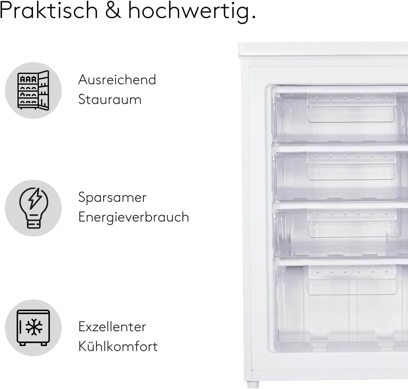 [ Test SEHR GUT, Note 1.1 *] WIGGO Gefrierschrank weiss 92 Liter ohne Display & 4 Schubladen, Tiefkühlschrank mit Frost Reverse Zone, Standgefrierschrank, Gefriergerät freistehend Gefrierschränke