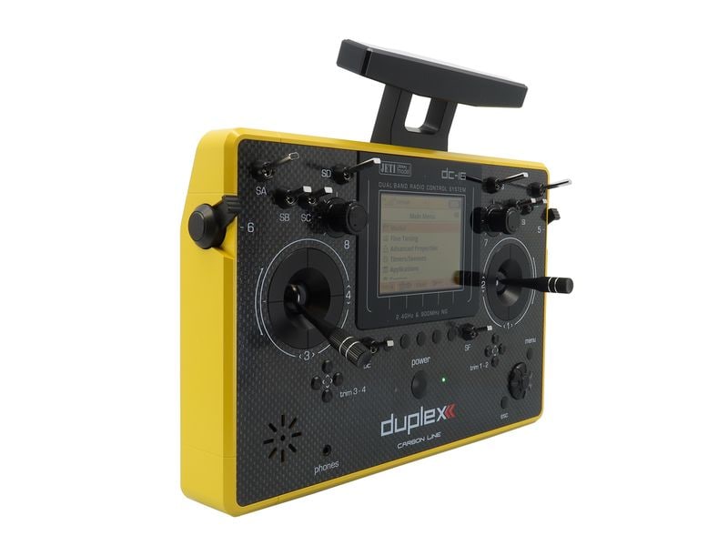 Jeti Fernsteuerung DC-16 II Carbon Line Gelb mit R10 Empfän Professioneller Jeti Duplex 2.4 GHz Sender
