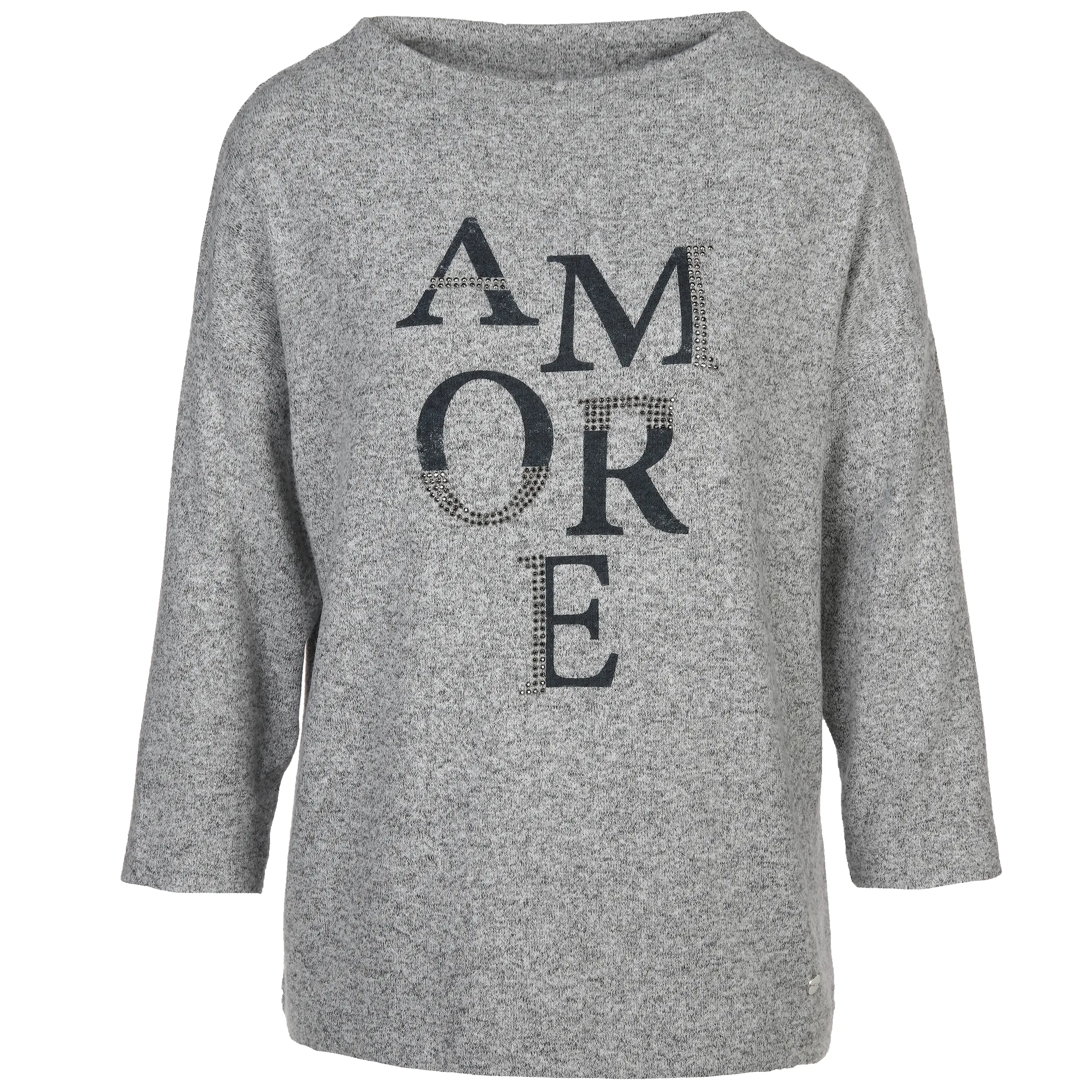 Damen Flauschshirt mit Print und Glitzersteinchen