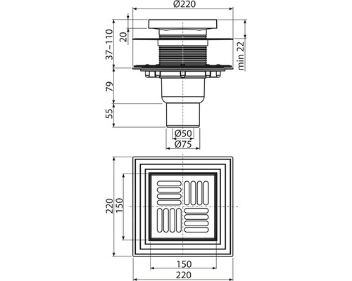 form&style REDONDA vloerafvoer 105 x 105/50/75 mm verticaal, afvoercapaciteit 46 l/min, rooster van mat roestvrij staal