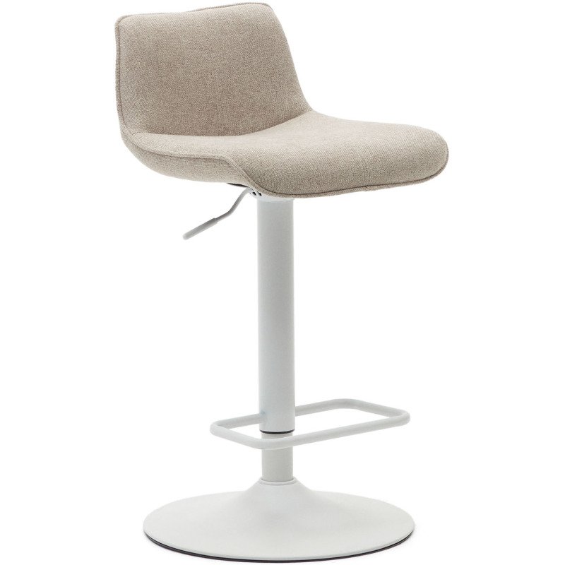Tabouret Zenda en chenille beige et acier blanc mat 81-102 cm