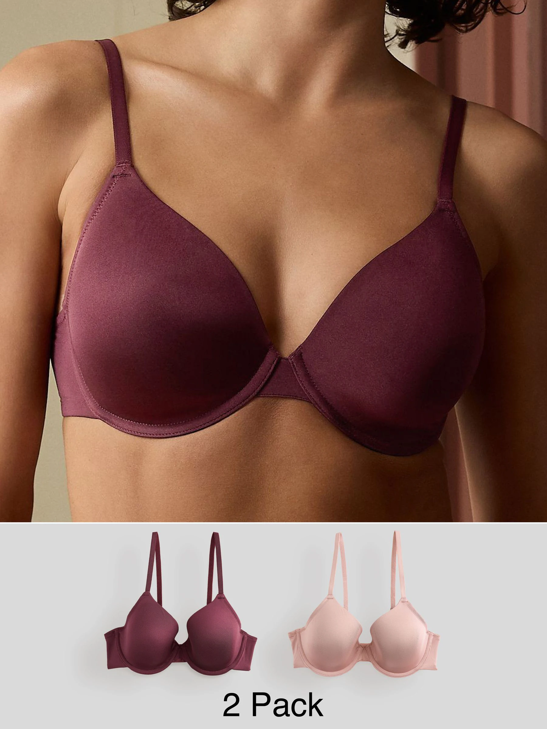 Pruimpaars & roze - A-E Afvlakkende Ultimate Comfort Beha's 2 Verpakking