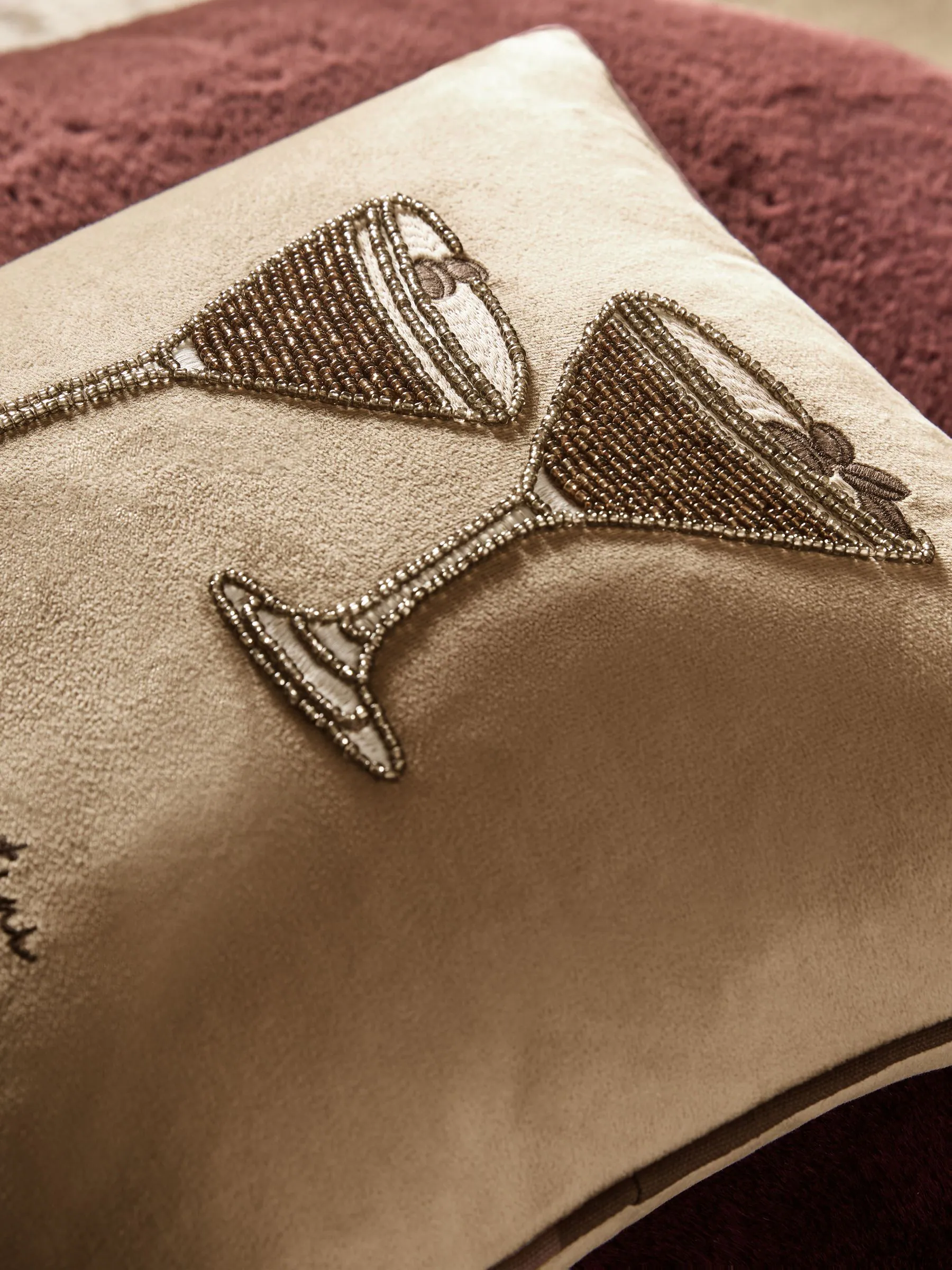 35 x 35cm Embellished Espresso Martini Cushion