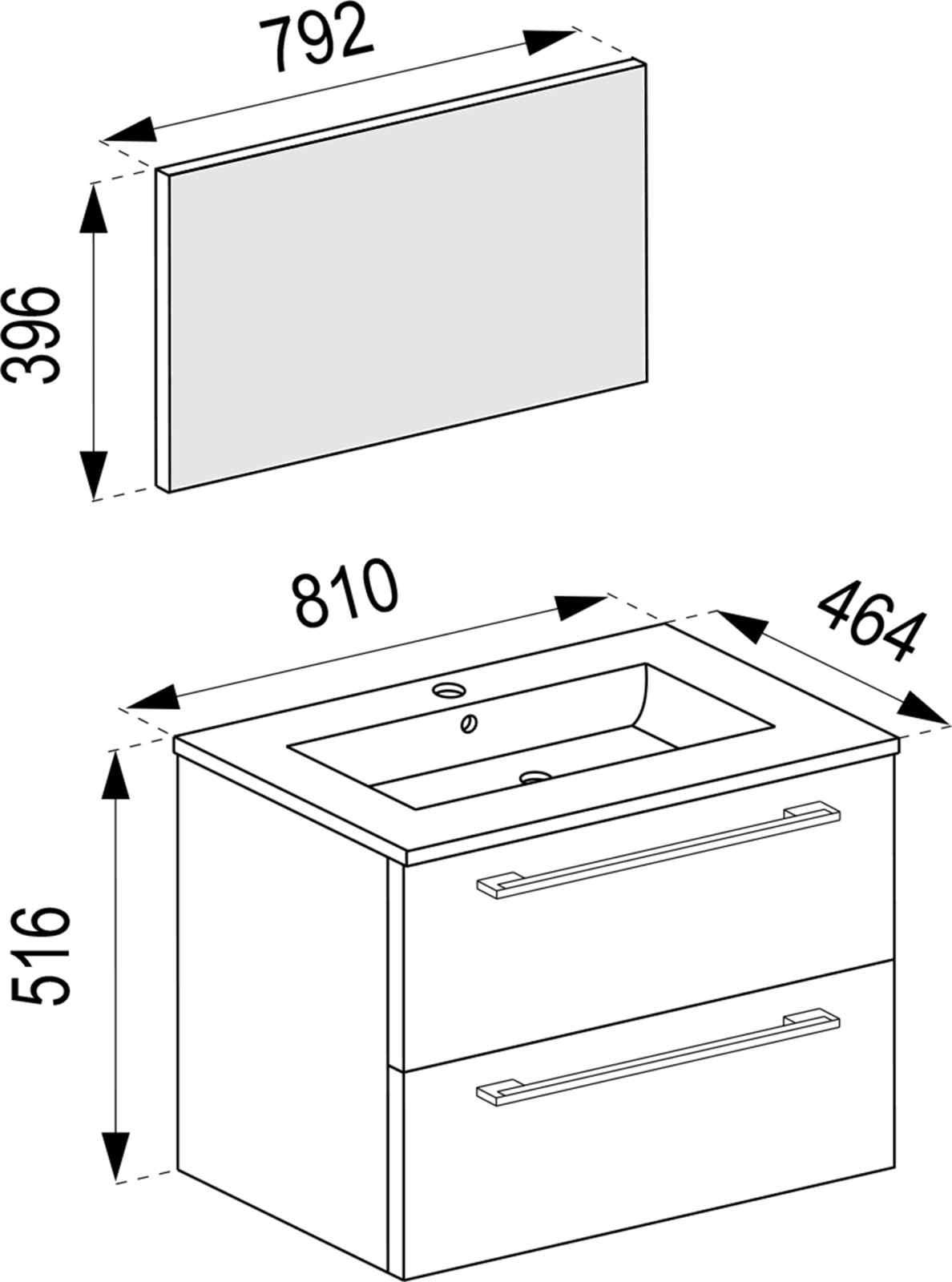 4-teiliges Badmöbel-Set BADINOS - schwarz - Hochschrank - 114 cm