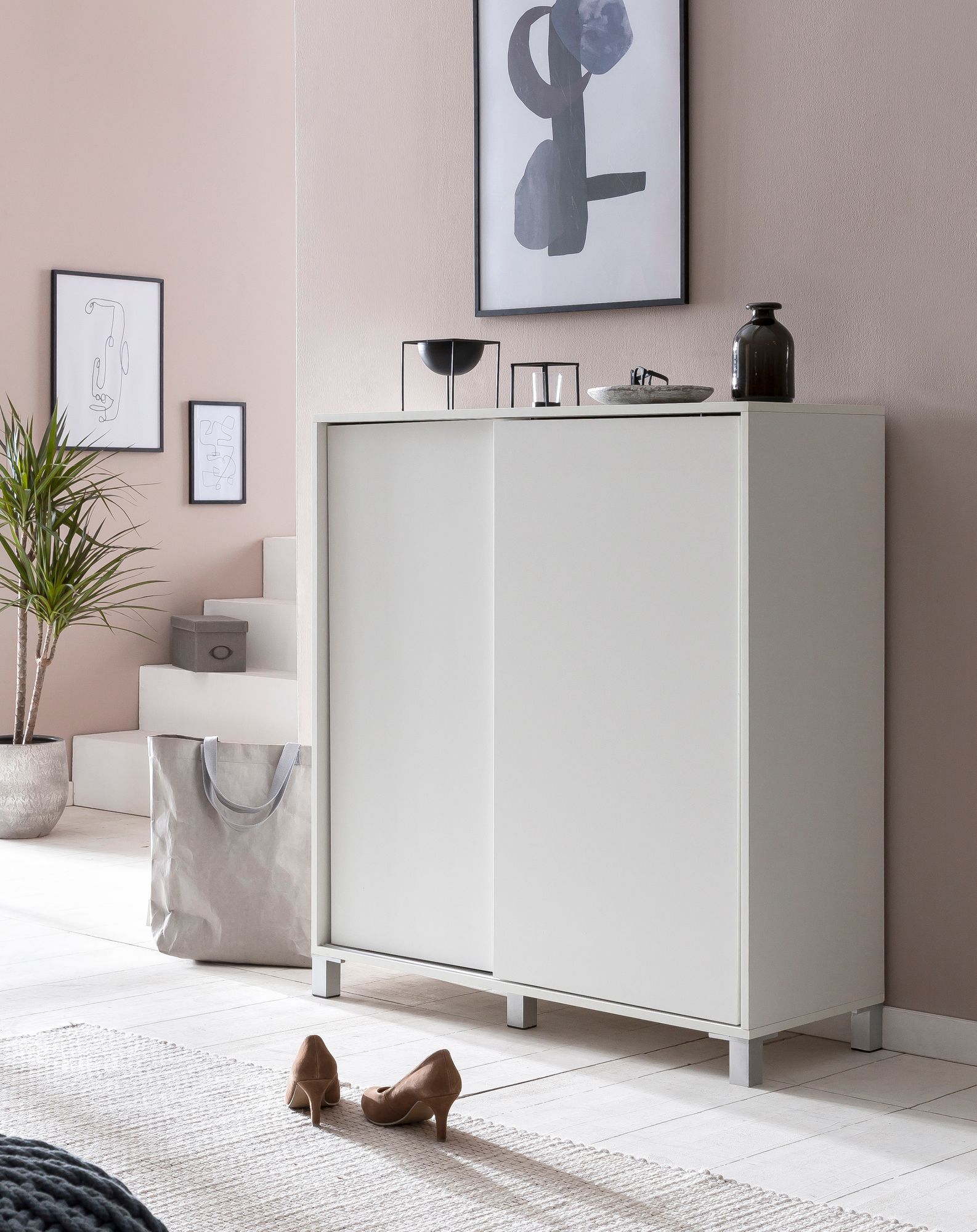 KADIMA DESIGN Schuhschrank FULDA: 20 Paar Schuhe, moderne Ablagefächer, Schiebetüren, kratzfest, Melaminharz, Sonoma-Farbe, Anti-Rutsch-Noppen.