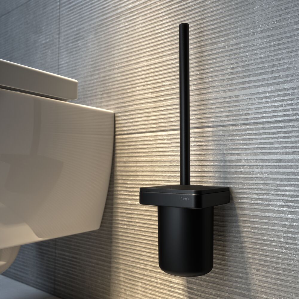 Geesa Frame toiletborstel met houder zwart met zwarte borstelkop