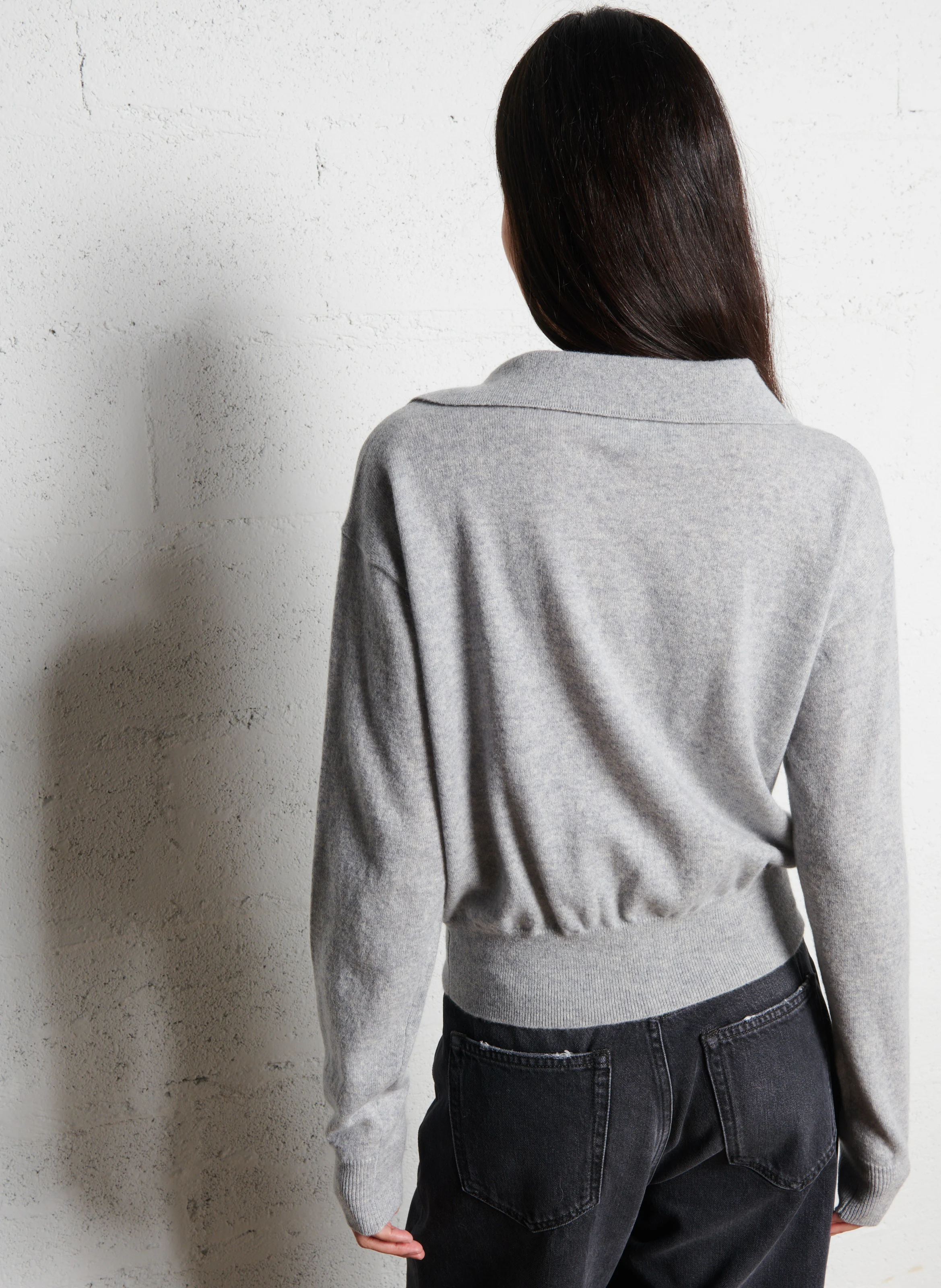 AMYPOLO - Pull oversize col polo en cachemire | Blanc