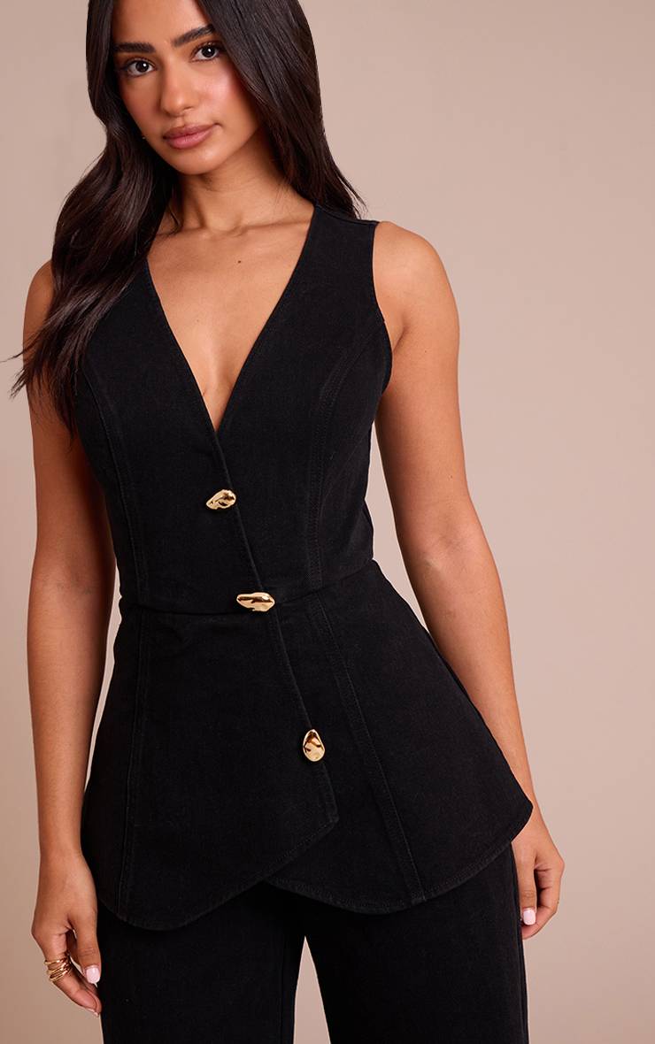 Noir Combinaison-pantalon En Denim Avec Gilet Ajusté Et Détails De Finition Petite