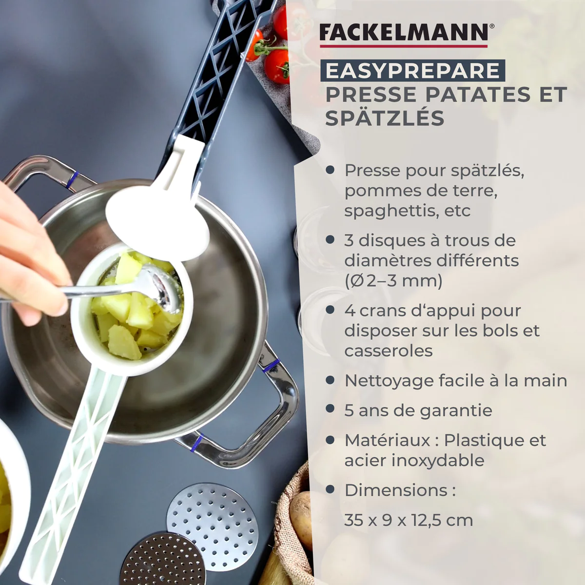 Presse purée et spaetzle manuel Easy Prepare Fackelmann