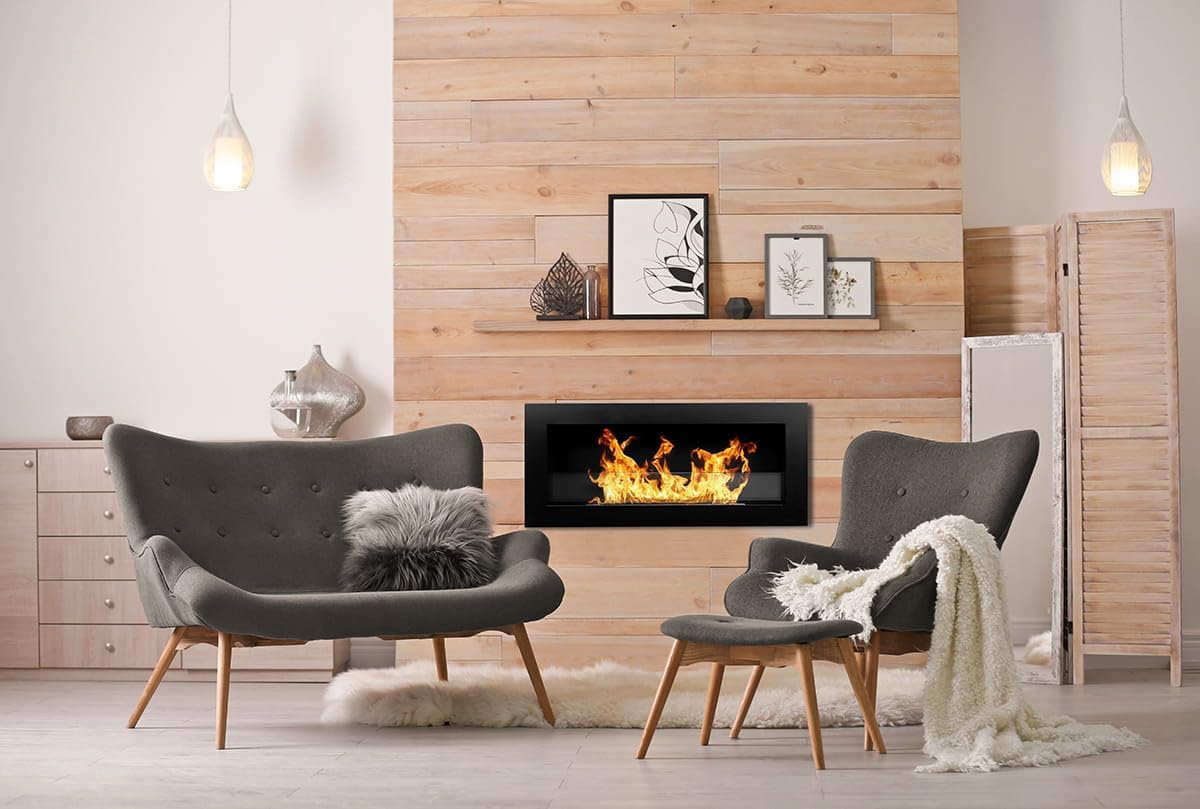 Divina Fire Kamin Wandkamin oder Einbaukamin Livorno schwarz L 90 x B 12 x H 40 mit Glas