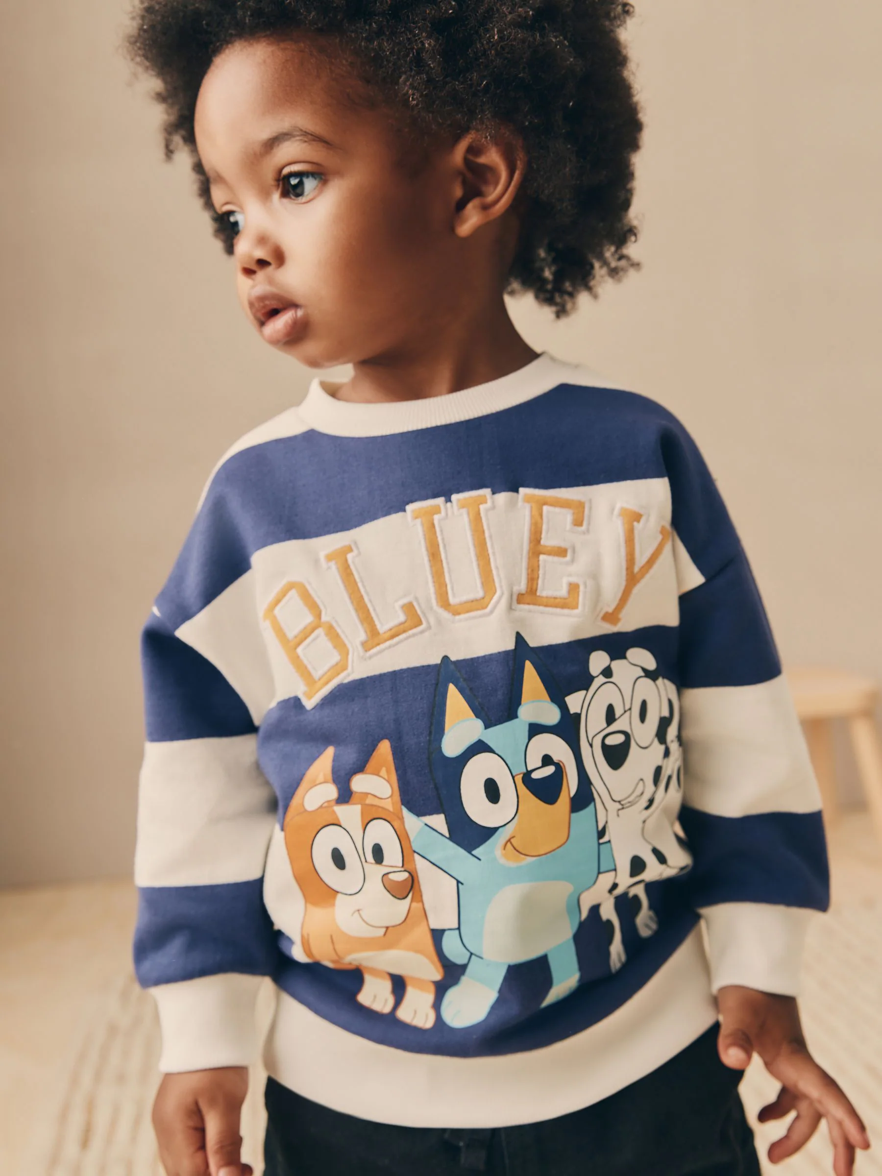 Wit/blauw gestreept - Bluey sweatshirt van katoen met ronde hals (12mnd -8jr)