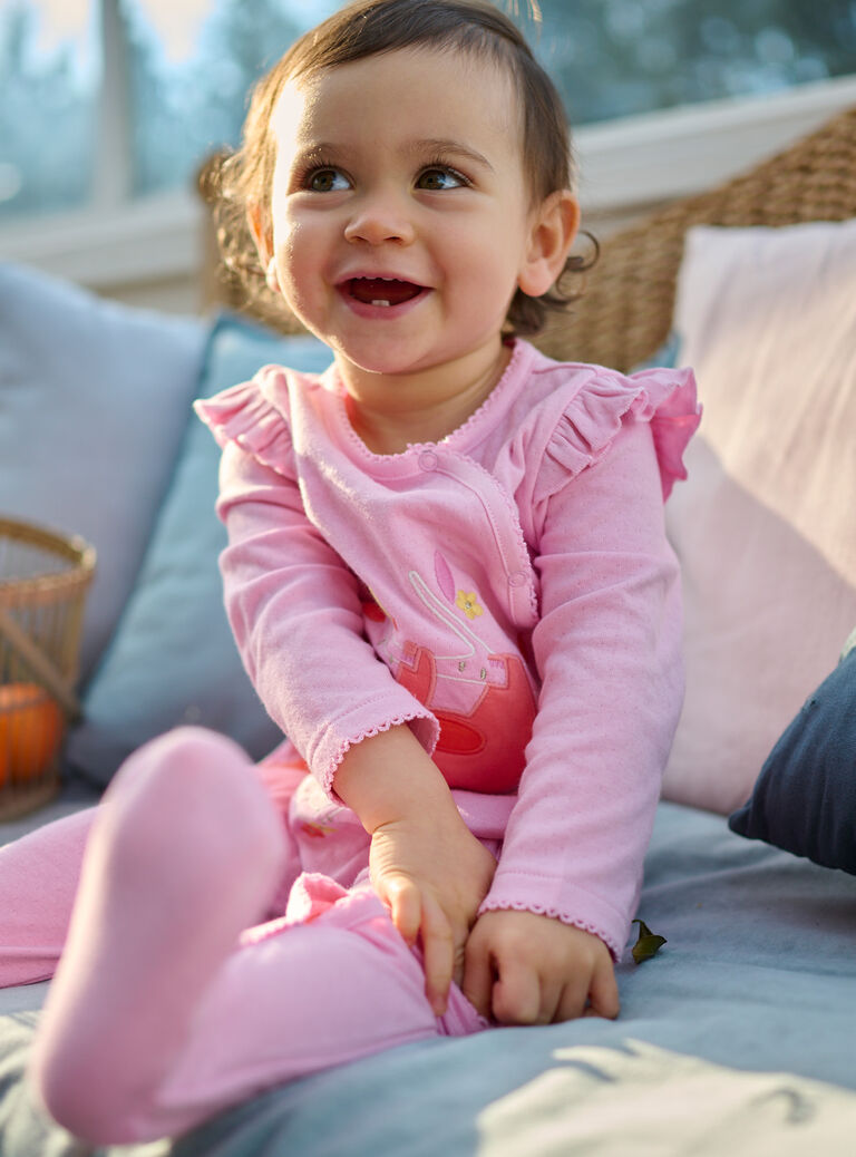Grenouillère rose animation brodée pour bébé fille