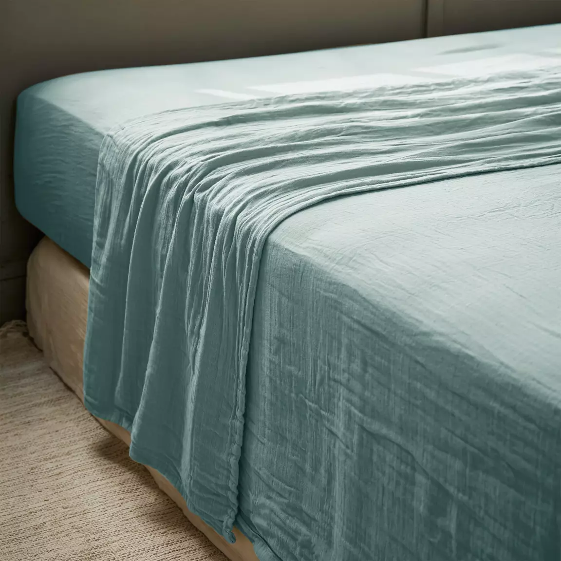 Drap plat gaze de coton (240 x 300 cm) Gaïa Bleu canard