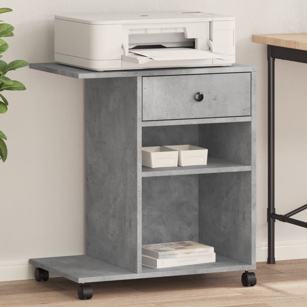 vidaXL Printerkast met wielen betongrijs 60x40x68,5 cm