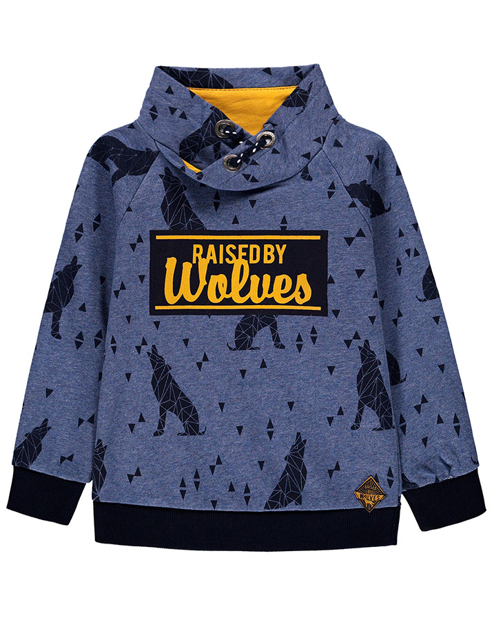 Kapuzen-Sweatshirt RAISED BY WOLVES gemustert in blau