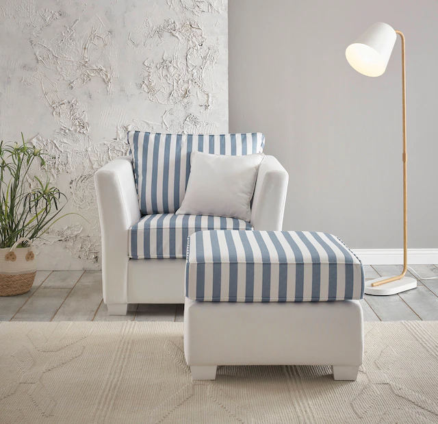 Home affaire Sitzgruppe »CALIFORNIA« 2 Stk. tlg. maritimer Landhausstil, Sessel mit passenden Hocker 65x65 cm
