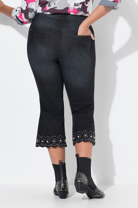 7/8-Jeans, Flared Fit, Lochstickerei, Zierperlen am Schlagsaum, 5-Pocket
