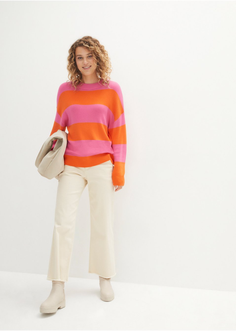 Pull en fine maille à col rond avec rayures blocs