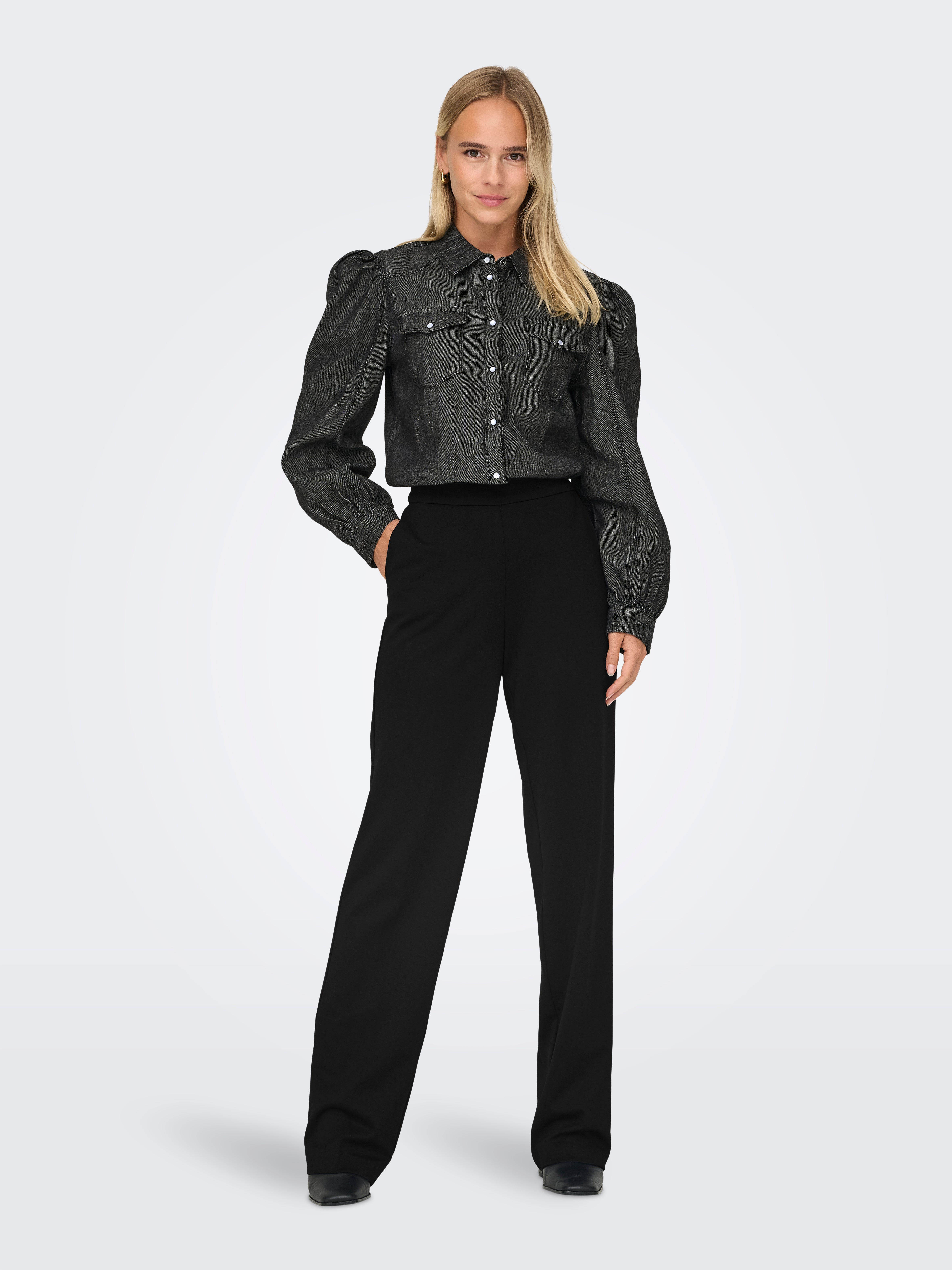 ONLPEACH Mittlere Taille Gerade geschnitten Gestrickte Hose Black