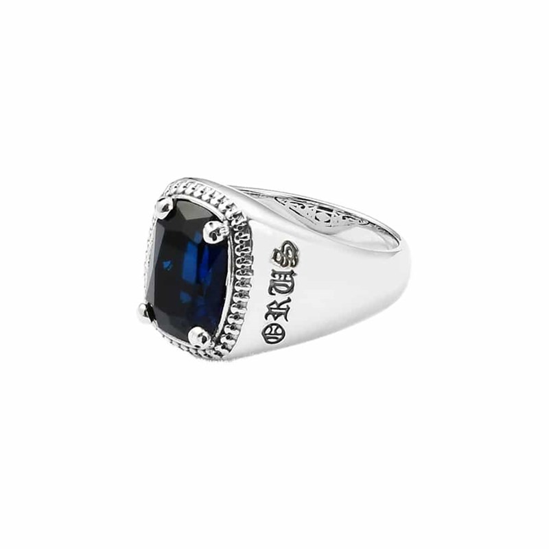 Chevalière Argent Homme Bleu Saphir Cavalier D'enfer