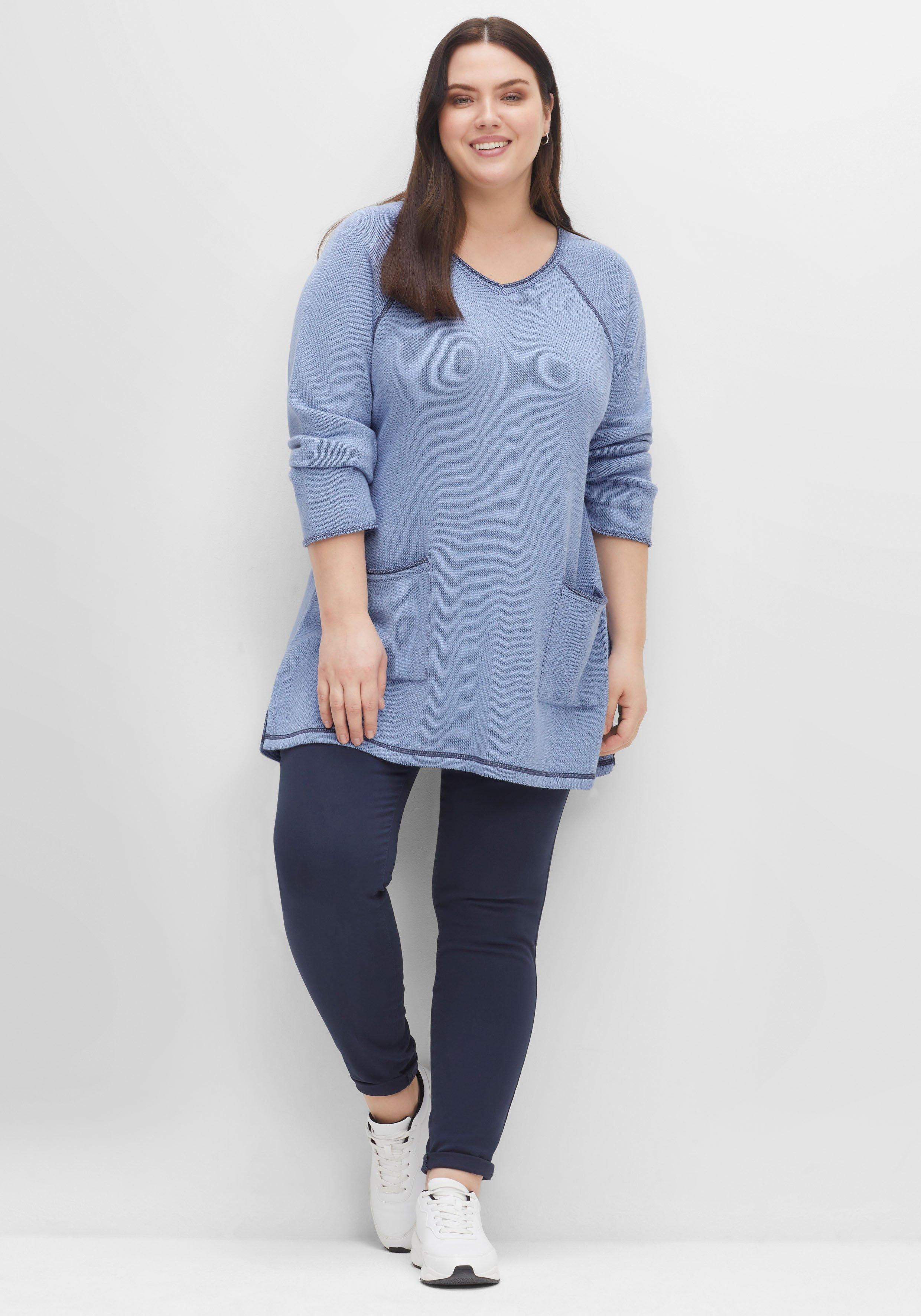 Longpullover mit V-Ausschnitt und Taschen vorn