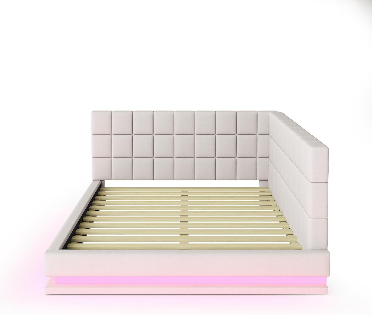 okwish Schlafsofa Daybett 140x200cm mit Lattenrost und LED Lichtleiste, Tagesbett Polsterbett mit USB Steckdose, Kinderbett Jugendbett (Ohne Matratze)- Beige