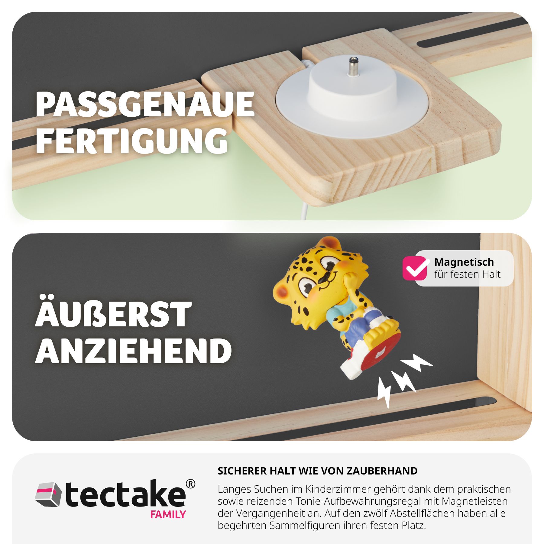 tectake® Wandregal, für bis zu 50 Tonies, abgerundete Ecken, 50 x 15,5 x 60 cm, unsichtbare Aufhängung