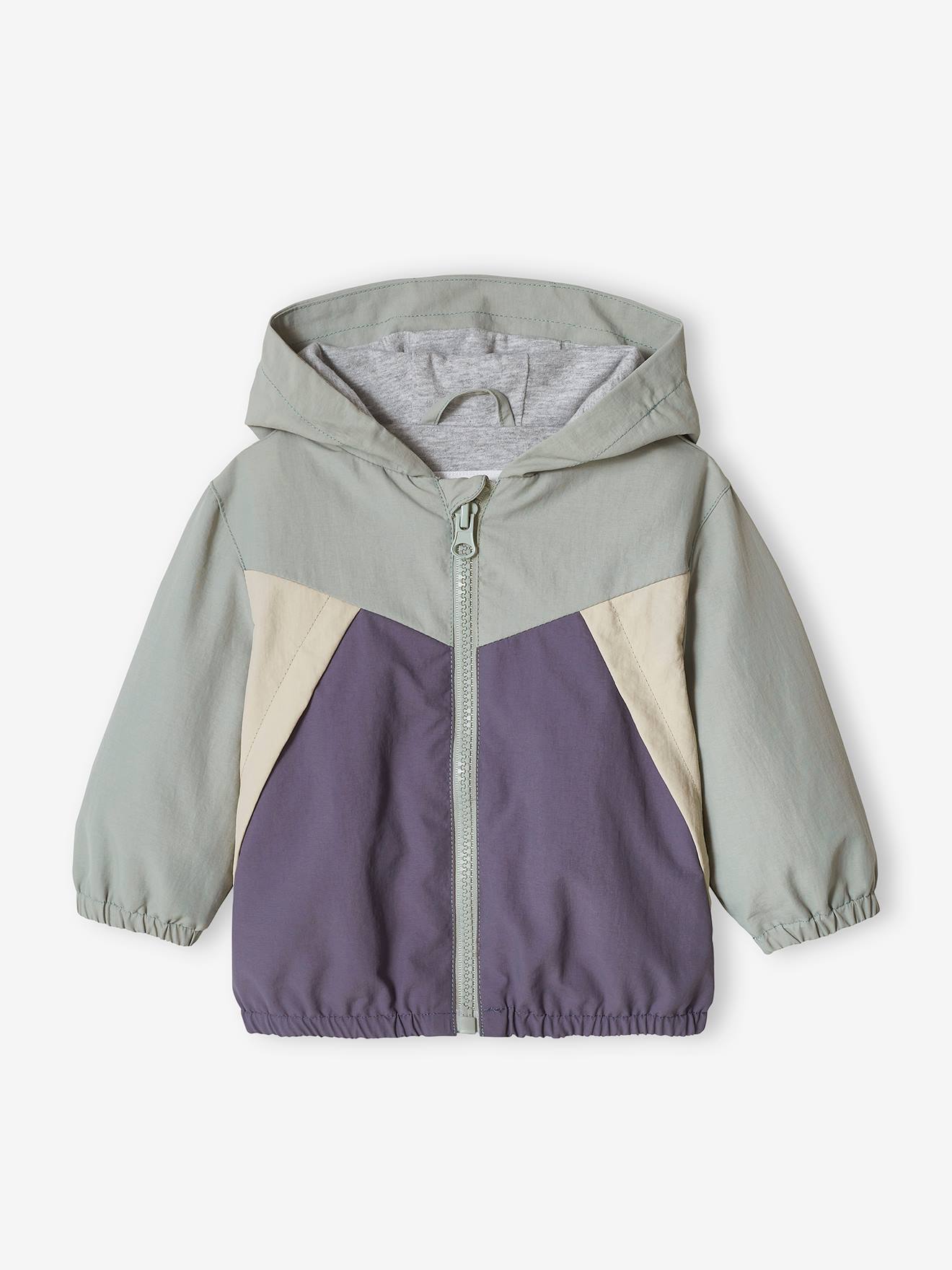Jaqueta corta-vento colorblock para bebê na cor verde-água