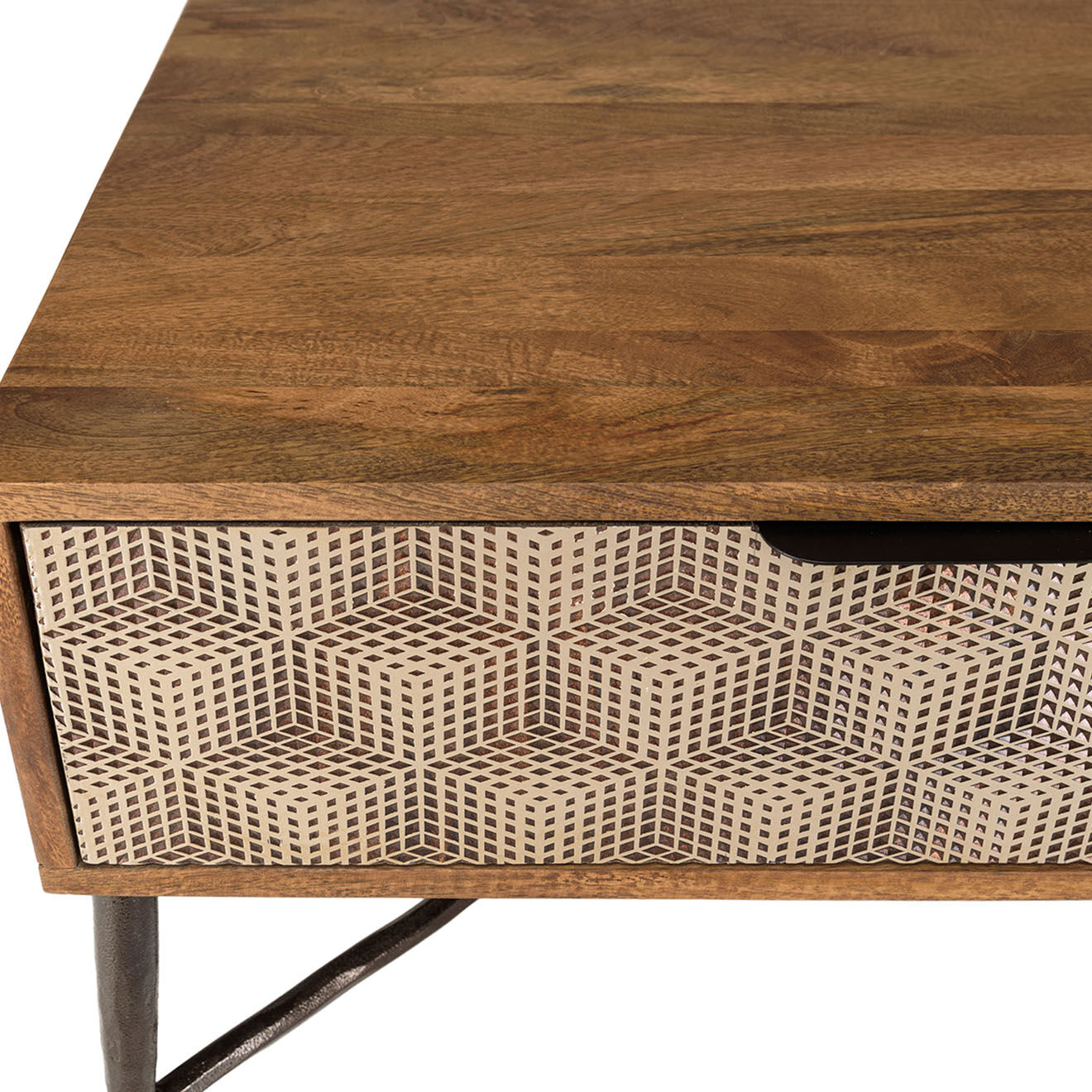 Macabane Table basse en bois de manguier 2 tiroirs Alix marron - 128x65x46 cm