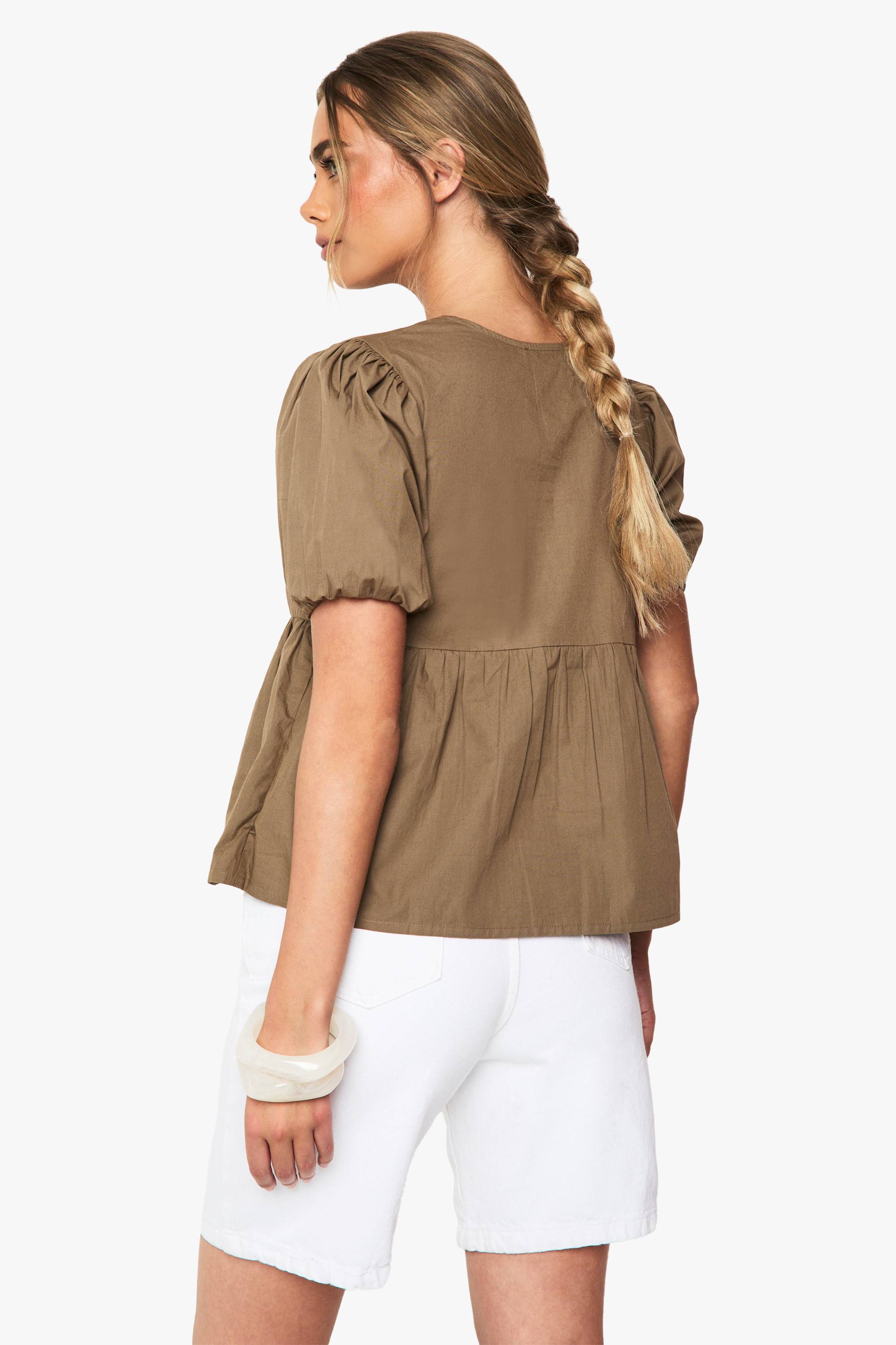 boohoo Top smock en popeline de coton à nouer à l'avant