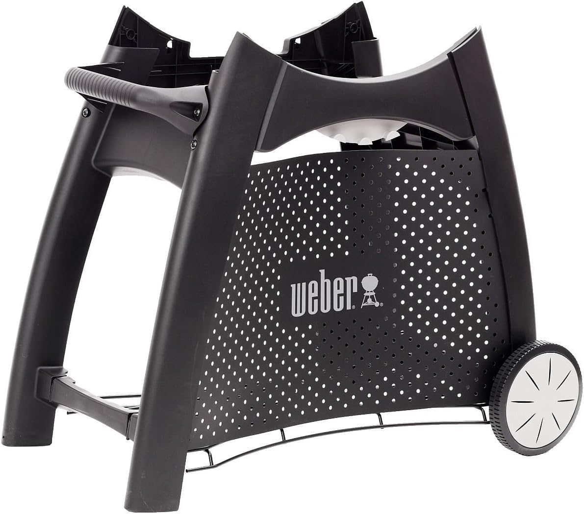 Weber Premium Rollwagen/Hochbelastbarer Terrassenständer mit Rädern für Gasgrills der Serie Q 2000, Mit integrierten Werkzeughaken, Seitengriff und Zubehörfach, 75,5 x 91 x 58 cm