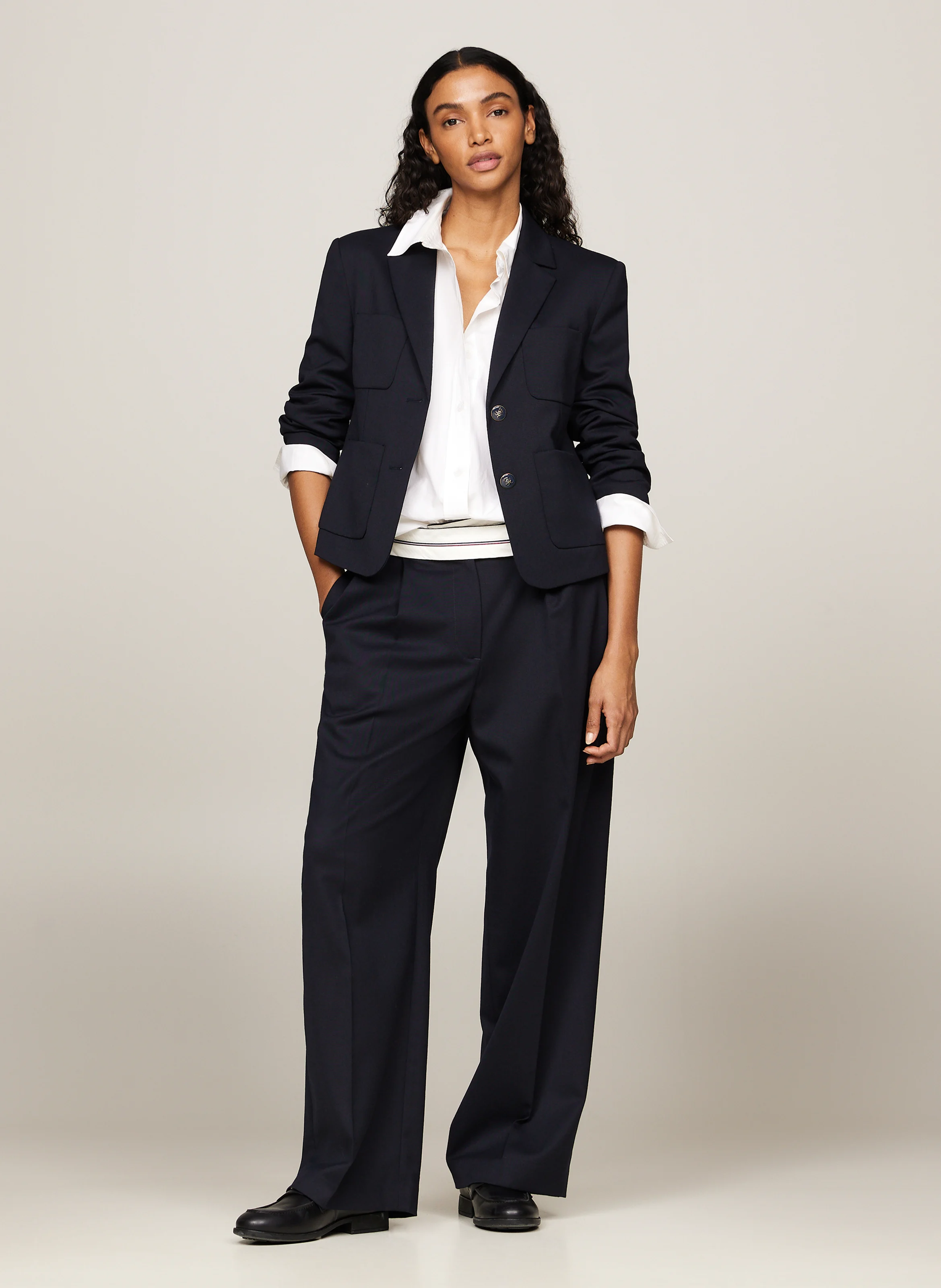 Blazer droit en laine mélangée | Bleu
