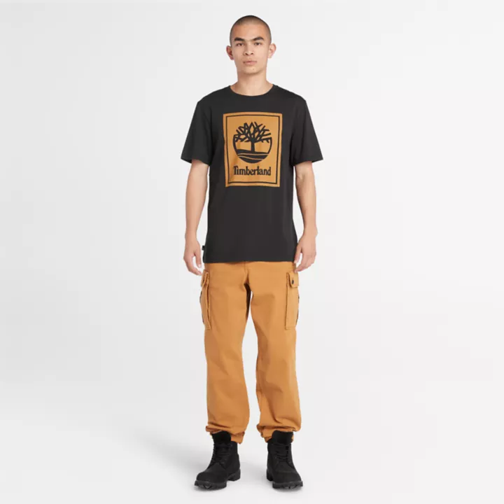 T-shirt à logo bloc pour homme en noir