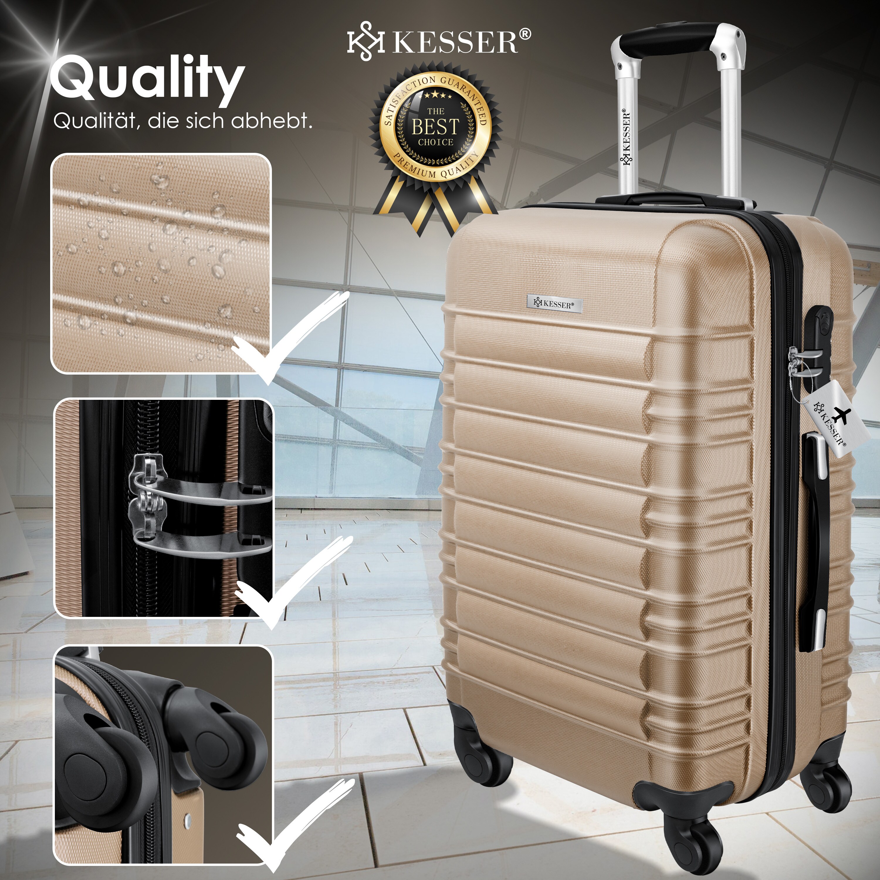 KESSER® Reisekoffer Hartschalen-Koffer Inkl. Kofferwaage + Gepäckanhänger Trolley Gepäck Rollkoffer Zahlenschloss 4 Rollen ABS-Hartschale Teleskopgriff