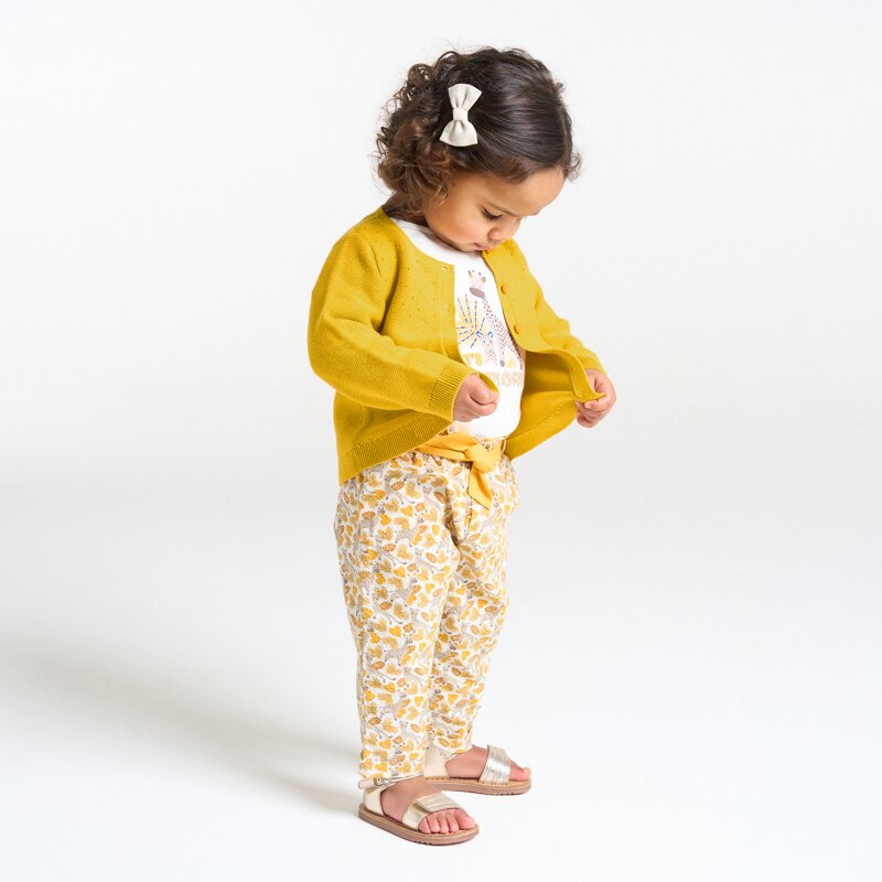 Gilet maille tricot effet pointelle jaune bébé fille Jaune