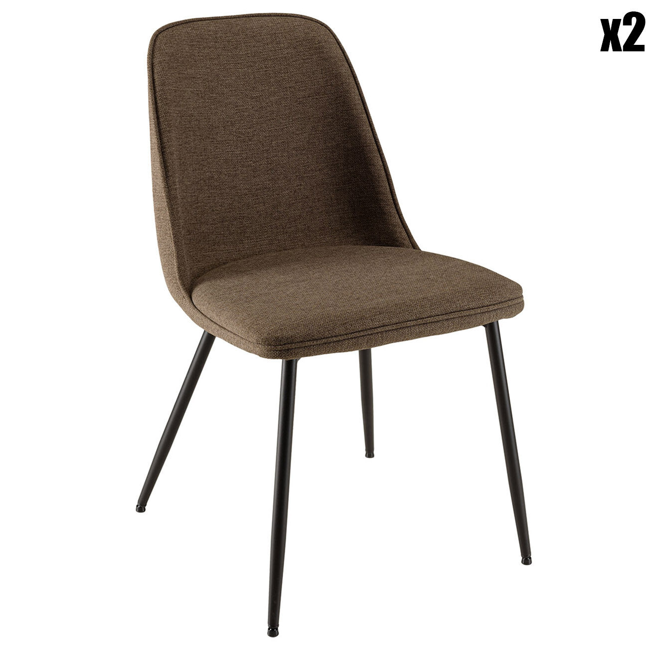 Macabane 2 Chaises en Tissu Tom dossier droit marron - 47x60x81 cm