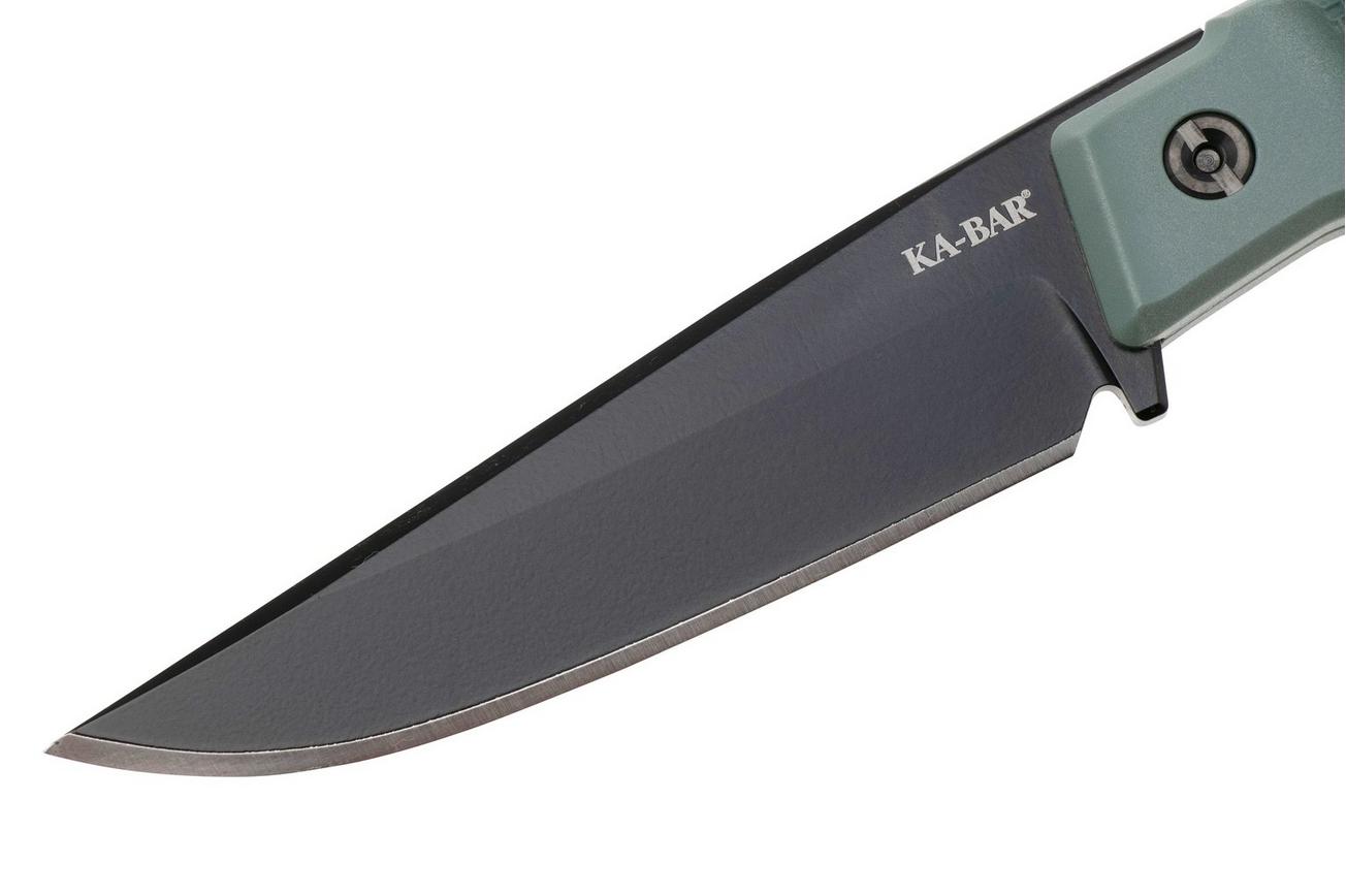 KA-BAR Apex 5500 Blackwashed D2, Grey-Green GFN, vaststaand mes, Petr Janda design