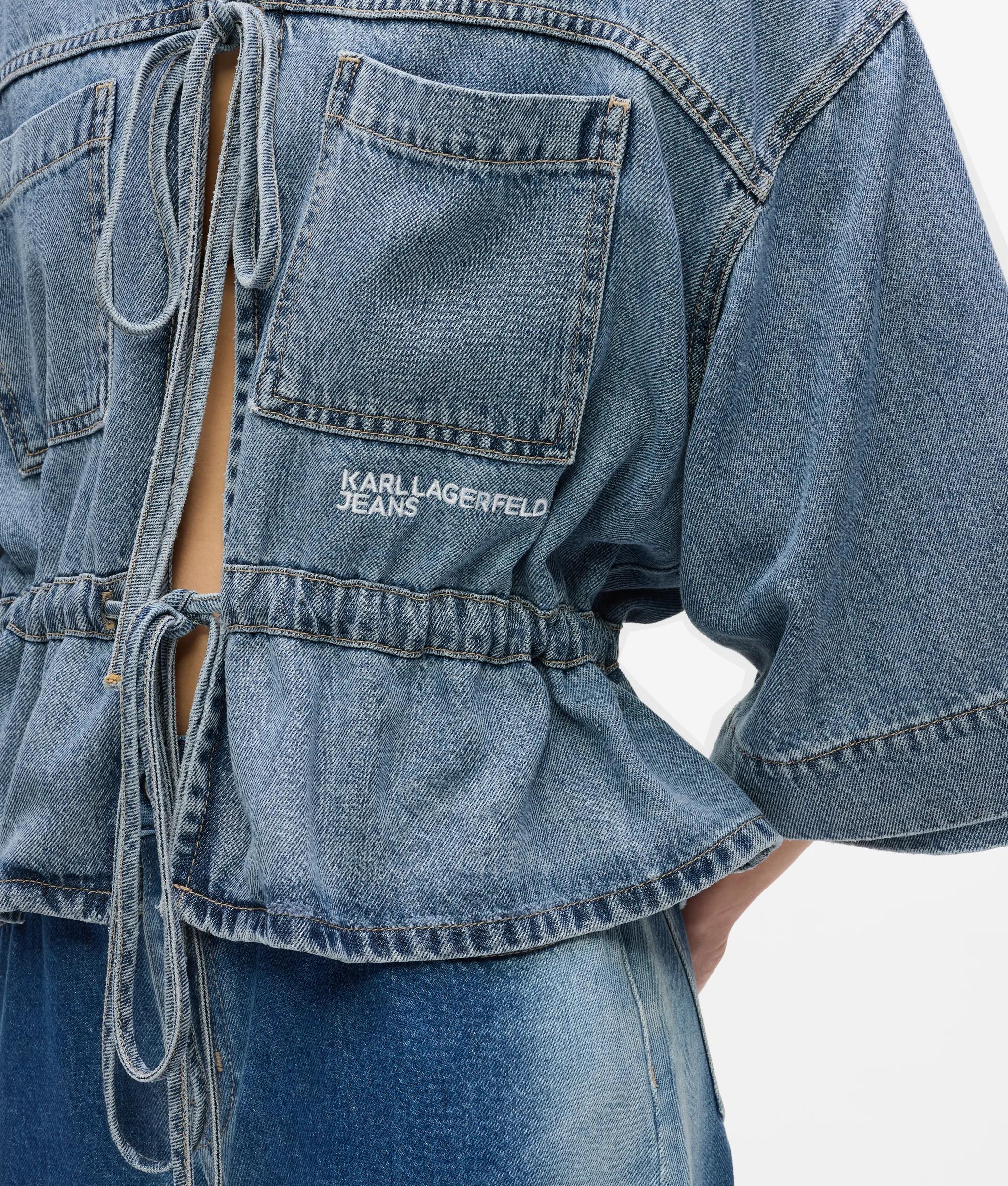 Korte mouwen stropdas denim voorzijde shirt