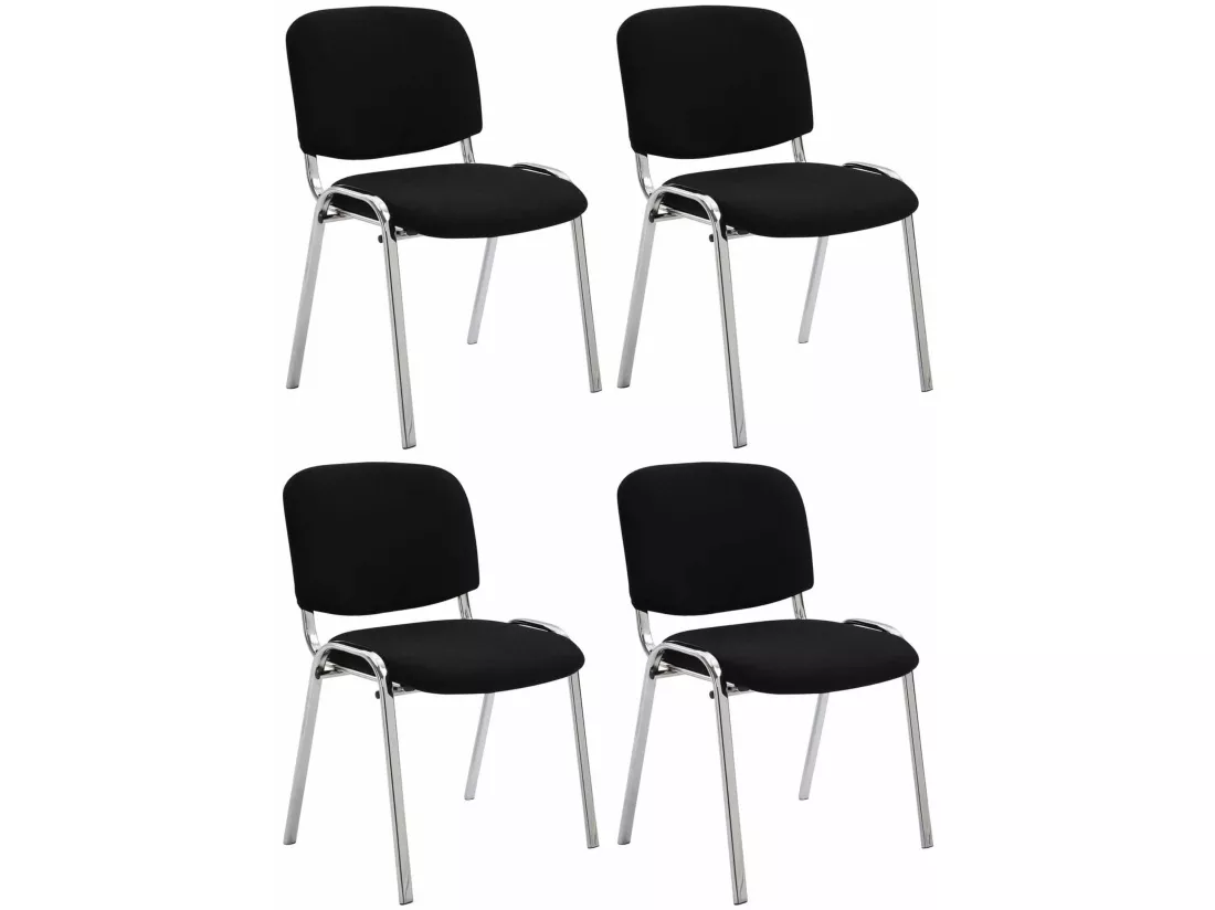 Lot de 4 Chaise de conférence - Tissu & Métal chromé - Noir - Ken
