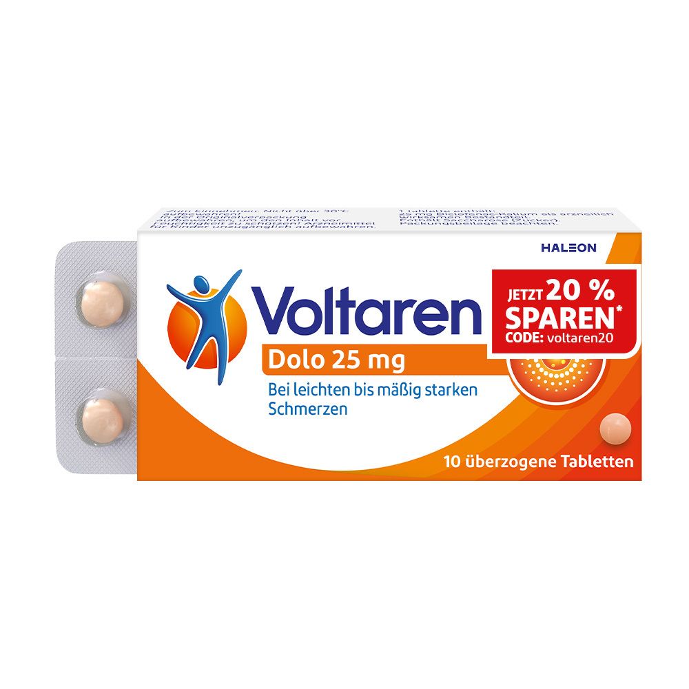 Voltaren Dolo 25mg Tabletten, Schmerztabletten gegen Rückenschmerzen 10 St. - Jetzt 20% Rabatt mit dem Code voltaren20 sparen