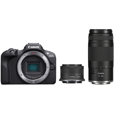 Appareil photo hybride Canon Pack EOS R100 + RF-S 18-45mm F4.5-6.3 IS STM + RF 75-300mm F4-5.6 + Batterie