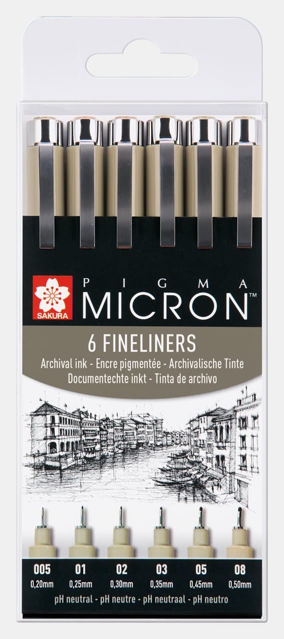 Sakura Pigma Micron Wallet 6 Fineliners Black
