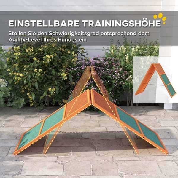 Dog Agility Bridge Agility-utstyr for hunder med foldebro, sklisikker overflate, høydejusterbar agility-enhet for hage, 173 x 59 x 66 cm, oransje