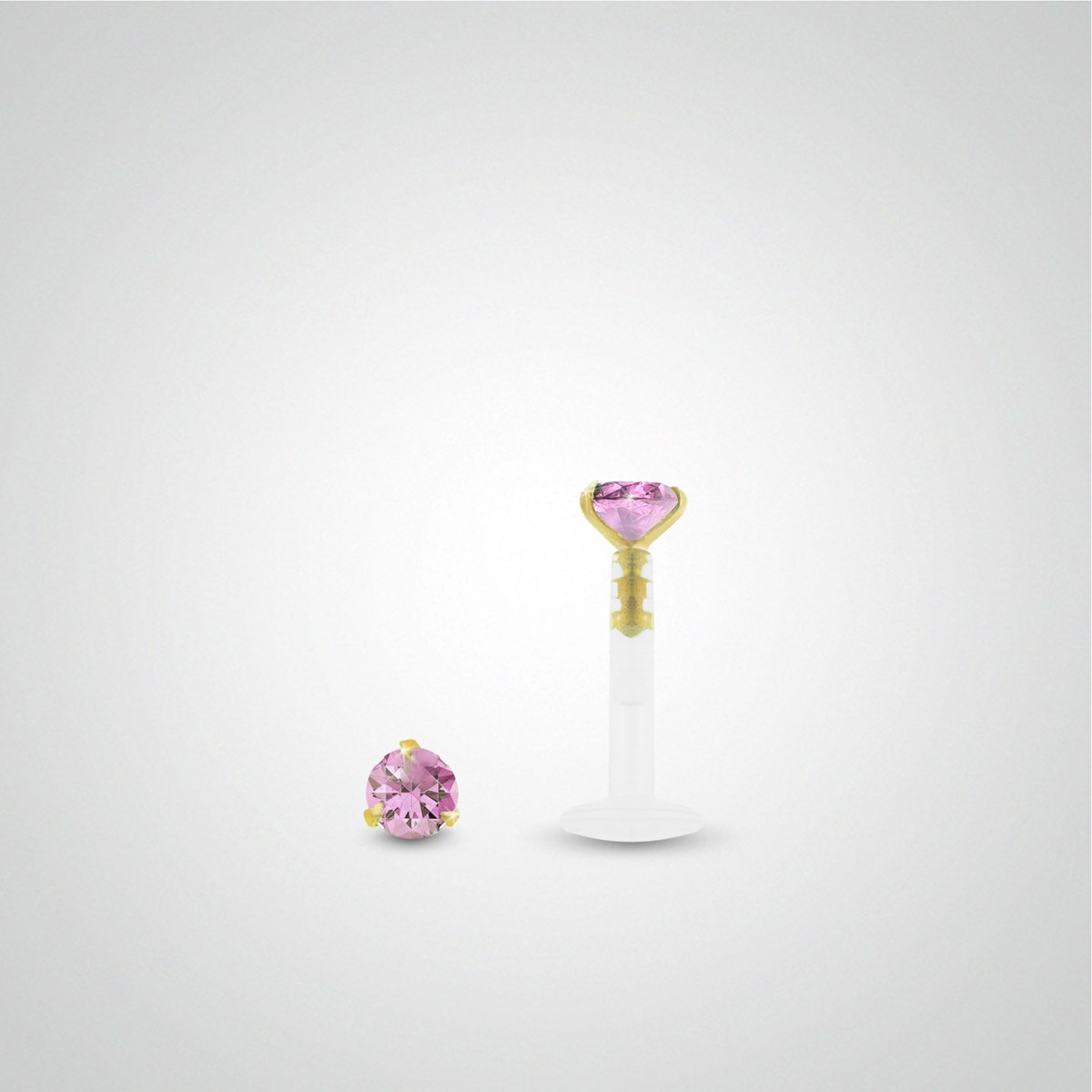 Piercing anti-hélix : or jaune avec oxyde de zirconium rose 3mm