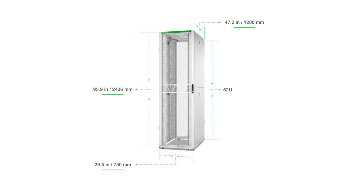 APCNetShelter SX AR3358W2, Gen 2, 52U server rack  (Wit/groen, 2436H x 750B x 1200D mm, met zijkanten)