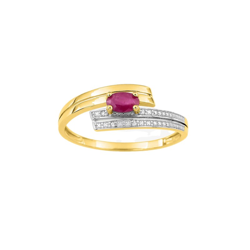 Bague Femme - Rubis - Or 18 Carats - Diamant 0,01 Carats