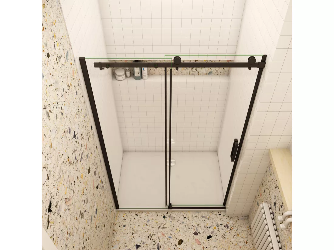 AICA porte de douche coulissante 100x200cm, noir mat style atelier, porte de douche coulissante noir en 8mm verre anticalcaire