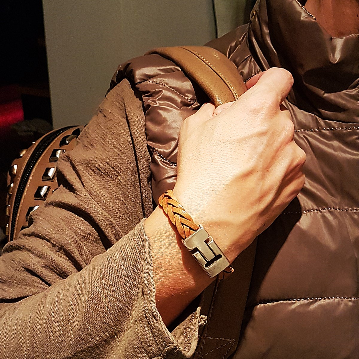 Bracelet en cuir homme camel Jolan fait main